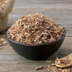 oak bark in a bowl and on the table