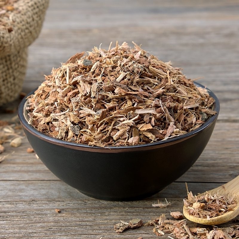 oak bark in a bowl and on the table oak bark in a bowl and on the table