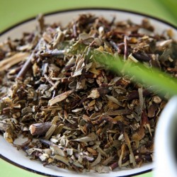 dry gum rockrose leaves on a plate