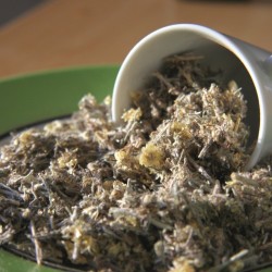 dried curry plant in a bowl and on a plate