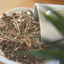 dried pennyroyal in a cup and plate